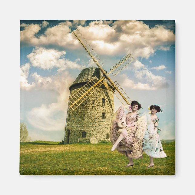 Imán Chicas de flores y molino de viento de danza de la (Frente)