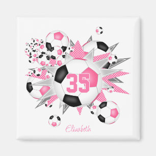 Imán chicas de fútbol personalizado estallido de bola r