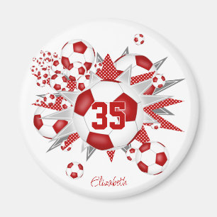 Imán chicas de fútbol personalizado, pelota rojiza