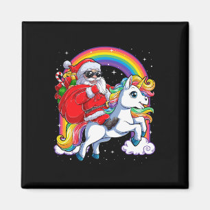 Imán Chicas de navidad de Santa Riding, unicornio