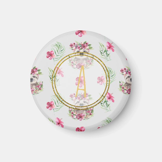 Imán Chicas del patrón de monograma de la floral SLOTH (Frente)