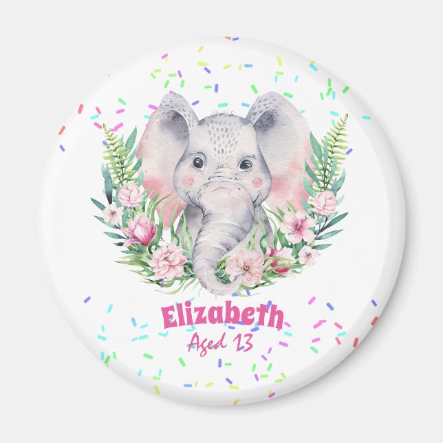 Imán Chicas Florales de Elephant Boho con nombre de reg (Frente)