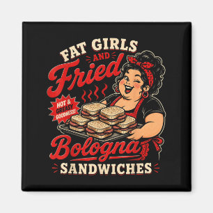 Imán Chicas Gordas Divertidas Y Sándwiches De Bologna F