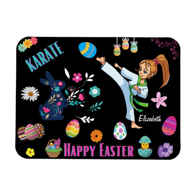 Imán Chicas Karate Feliz Pascua Decorativa (Horizontal)