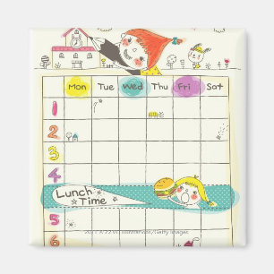 Imán Chicas que juegan por la escuela y el calendario