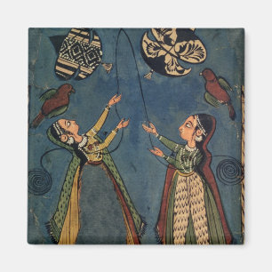 Imán Chicas que vuelan las cometas, pintura popular de