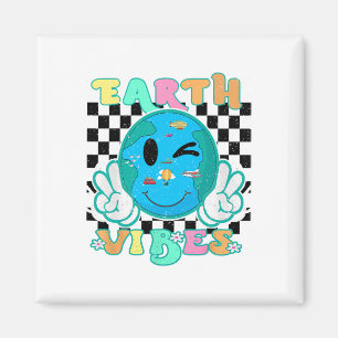Imán Chicas Retro Groovy Earth Vibes Earth Smile