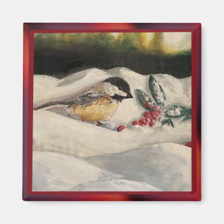 Imán Chick-a-Dee with Mistletoe Folded Card (Blank)