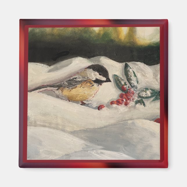 Imán Chick-a-Dee with Mistletoe Folded Card (Blank) (Frente)