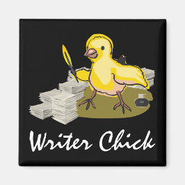 Imán Chick escritor con papel, píldora de plumas y tint