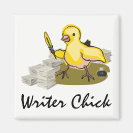 Imán Chick escritor con papel, píldora de plumas y tint