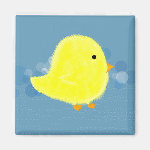 Imán Chick Fluffy Baby Con Magnate Cuadrado Azul