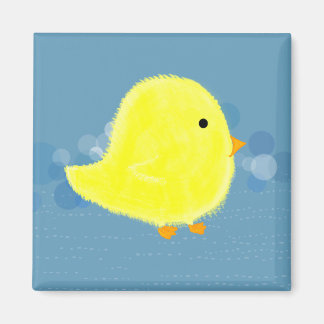 Imán Chick Fluffy Baby Con Magnate Cuadrado Azul