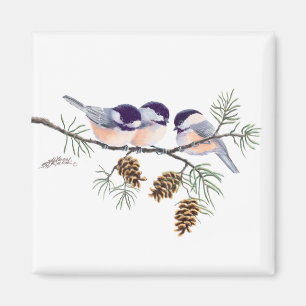 Imán CHICKADEES y PINECONES de SHARON SHARPE