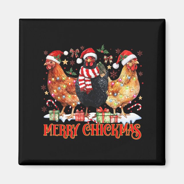 Imán Chicken Christmas Merry Chickmas Santa Claus Hat F (Frente)