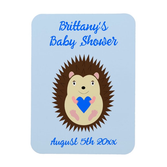 Imán Chico Bebé Azul Corazón Erizo Baby Shower (Vertical)