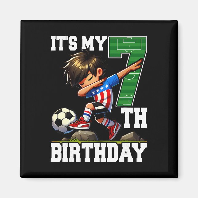 Imán Chico de fútbol Es mi séptimo cumpleaños Bandera a (Frente)