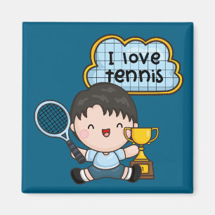 Imán Chico de tenis juega al tenis