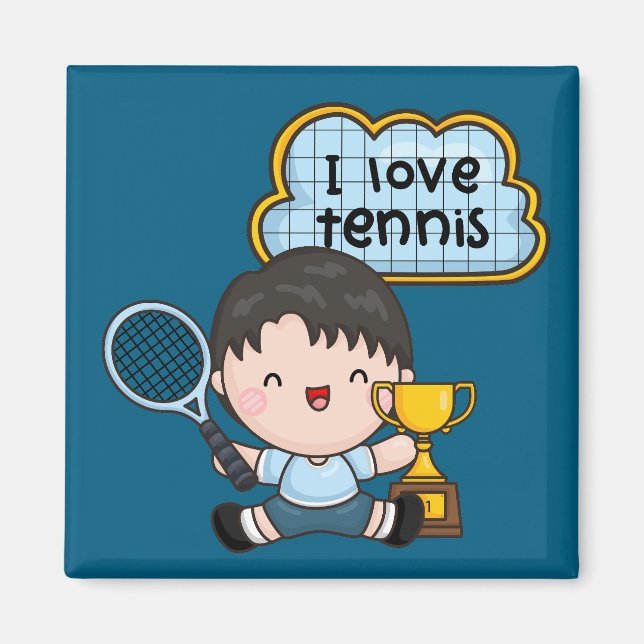 Imán Chico de tenis juega al tenis (Frente)