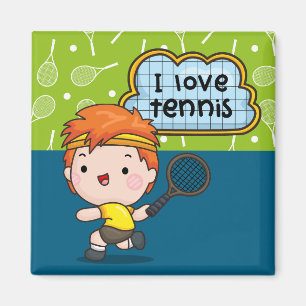 Imán Chico de tenis juega al tenis