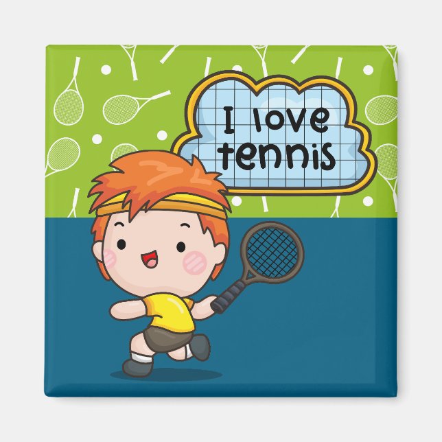 Imán Chico de tenis juega al tenis (Frente)