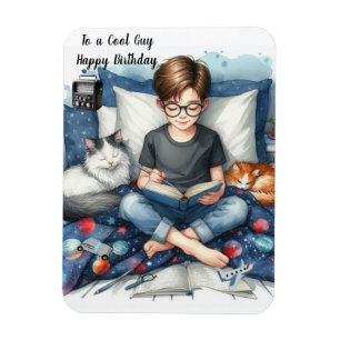 Imán Chico leyendo libros con gatos Cumpleaños