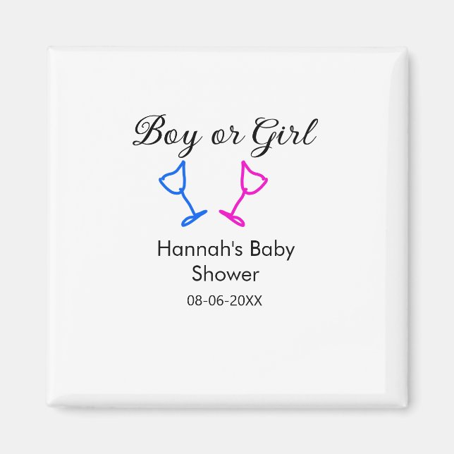 Imán Chico o chica ducha de bebé luz azul rosa fecha (Frente)