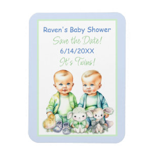 Imán Chicos Gemelos Azul y Verde Baby Shower Guardar la