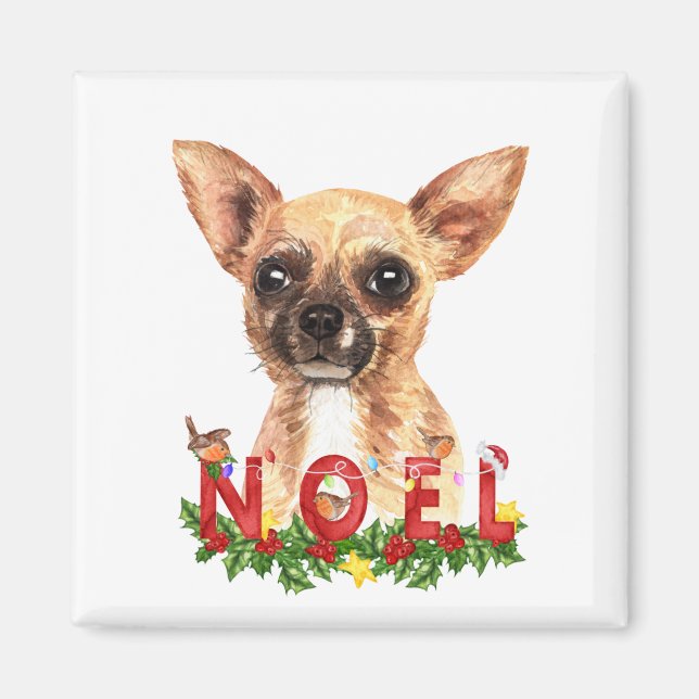 Imán Chihuahua acuarela Noel Navidad  (Frente)