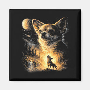 Imán Chihuahua aullando a la luna meme de perro retro d