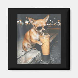 Imán Chihuahua bebiendo café helado meme divertido de a