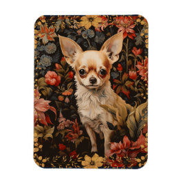 Imán Chihuahua con flores al estilo de William Morris