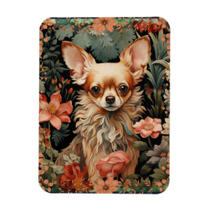 Imán Chihuahua con flores al estilo de William Morris