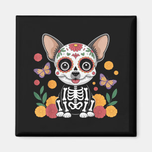 Imán Chihuahua de cráneo de azúcar perro de Halloween