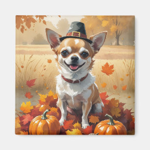 Imán Chihuahua en las hojas de otoño arte de acción de 