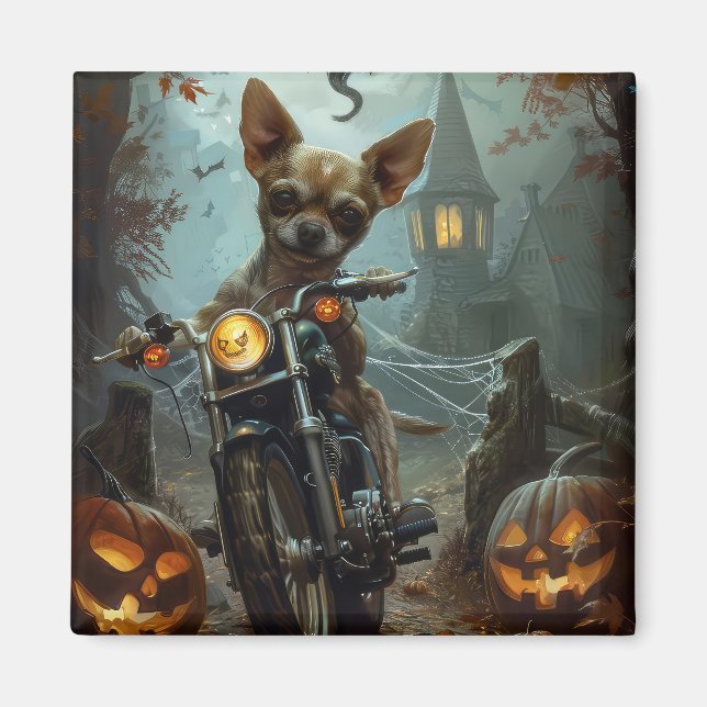 Imán Chihuahua Motocicleta Halloween Da miedo (Frente)