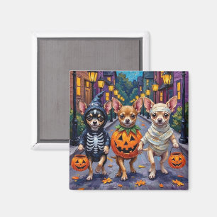 Imán Chihuahua pidiendo dulces con disfraces de Hallowe