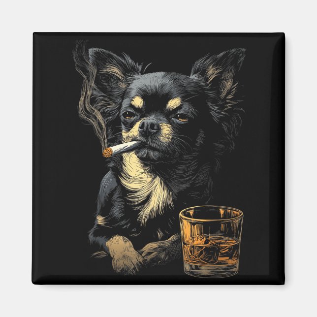 Imán Chihuahua Smoking Cigarette Whisky Lover Funny Dog (Frente)