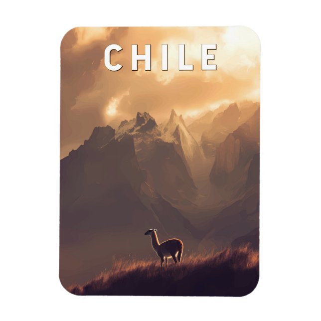 Imán Chile Illustration Travel Art Vintage (Vertical)