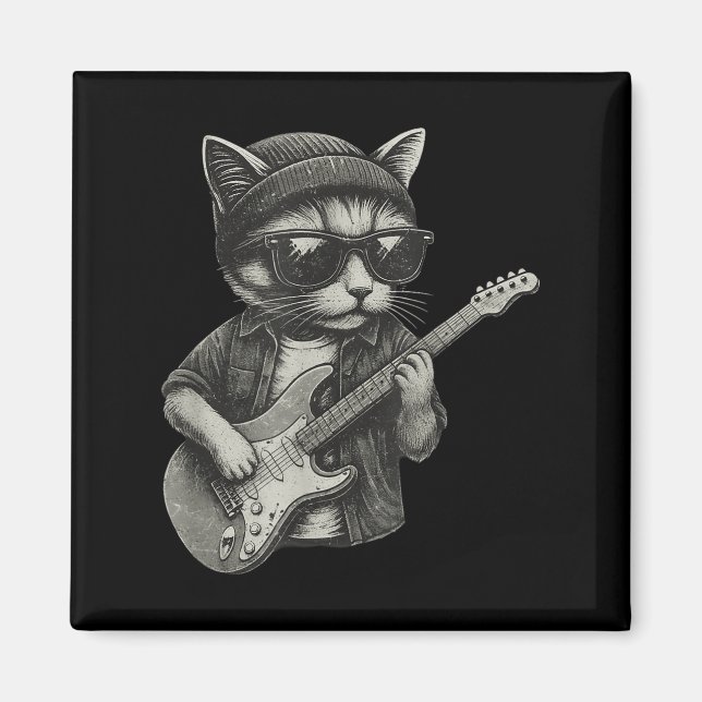 Imán Chill Cat Tocando Guitarra Rock Música Funny Anima (Frente)