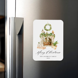 Imán Chimenea acuarela Boho con vegetación no fotográfi