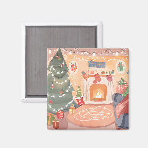 Imán Chimenea de Navidad en acuarela