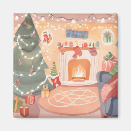 Imán Chimenea de Navidad en acuarela