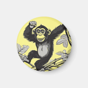 Imán Chimpancé lindo en la rama saluda