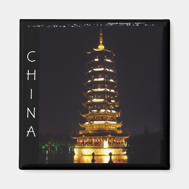 Imán China, Guilin Pagoda de noche (Magnet) (Frente)