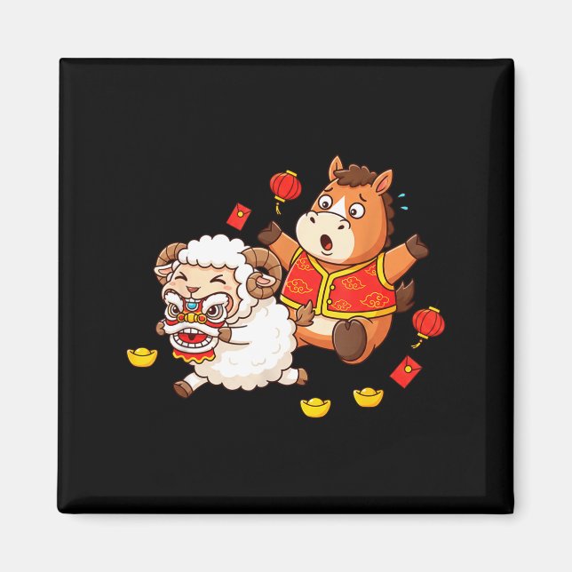 Imán Chinese Horse Sheep Funny Kids Mens Womens Happy N (Frente)