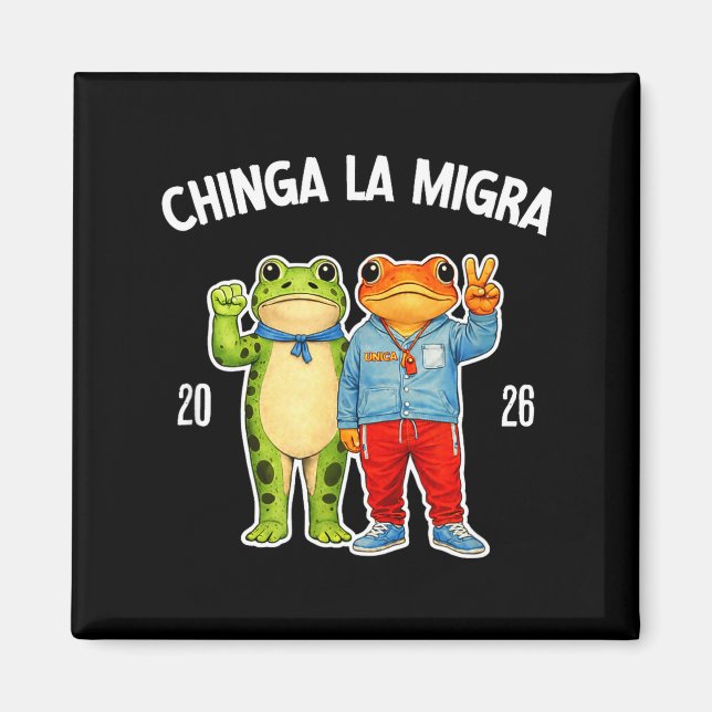 Imán Chinga la migra rana divertida gráfica de protesta (Frente)