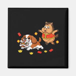 Imán Chino Caballo Cavalier King Charles Spaniel Feliz