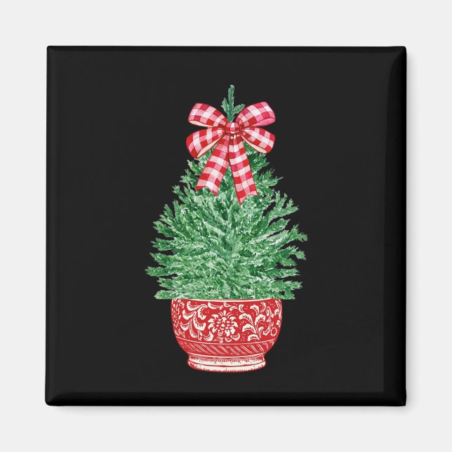 Imán Chinoiserie Árbol de Navidad Rojo Ginger Blanco Ja (Frente)