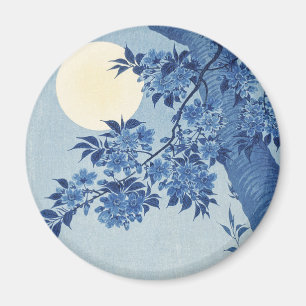 Imán Chinoiserie Azul Marino Flor de Cerezo y Luna Llen
